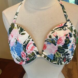 Floral Smocked Underwire Bikini Top New